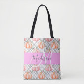 Girl Floral Grau Pink Peach Pumpkin Monogram Name Tasche (Vorderseite)