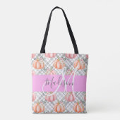 Girl Floral Grau Pink Peach Pumpkin Monogram Name Tasche (Rückseite)