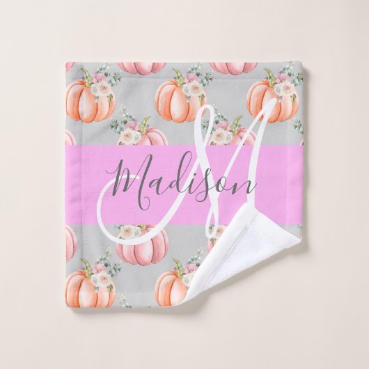 Girl Floral Grau Pink Peach Pumpkin Monogram Name Waschlappen (Waschlappen)