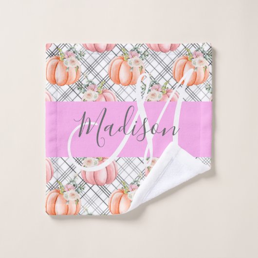 Girl Floral Grau Pink Peach Pumpkin Monogram Name Waschlappen (Waschlappen)