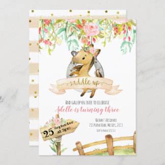 Girl Floral Horse Sattel bis Geburtstag Einladung