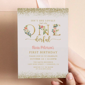 Girl Floral ist nicht einmal 1. Geburtstag Einladung