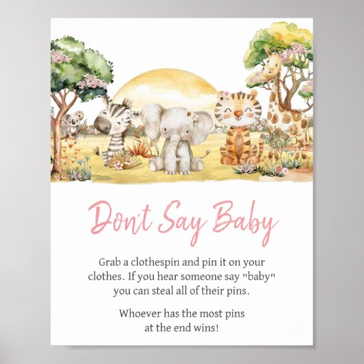 Girl Floral Jungle Safari Tiere sagen nicht Baby Poster (Vorne)