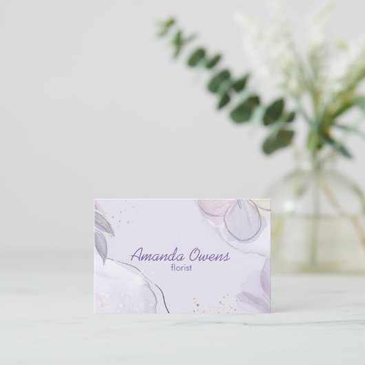 Girl Floral Lila Business Card Visitenkarte (Stehend Vorderseite)