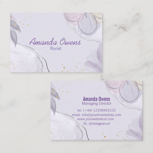 Girl Floral Lila Business Card Visitenkarte (Vorne/Hinten)
