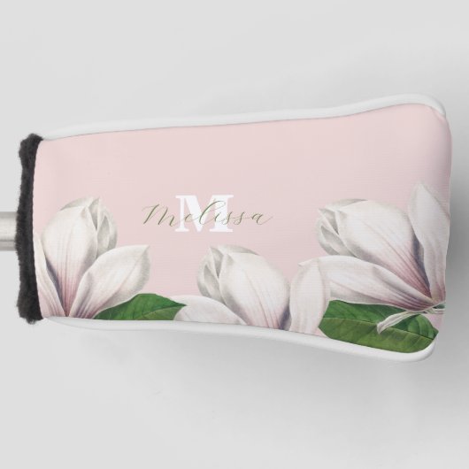 Girl Floral Magnolia Rosa Monogram Name Golf He Headcover (Vorderseite)