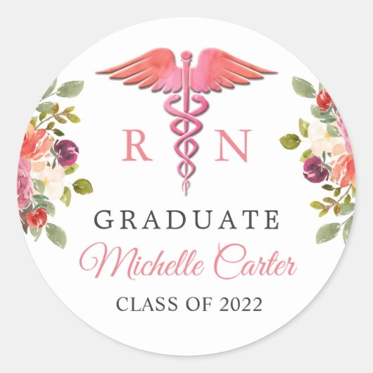 Girl Floral Nursing Symbol Abschluss Siegel Runder Aufkleber (Vorderseite)