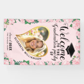 Girl Floral Pink Abschluss Custom Foto Willkommen Banner (Horizontal)