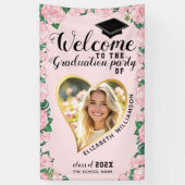 Girl Floral Pink Abschluss Custom Foto Willkommen Banner (Vertikal)