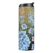 *~* Girl-Floral Pink Blue Hydrangea Glitzer Thermosbecher (Nach links gedreht)