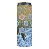 *~* Girl-Floral Pink Blue Hydrangea Glitzer Thermosbecher (Rückseite)