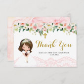 Girl Floral Pink Erste Kommune Danke Karte (Vorne/Hinten)