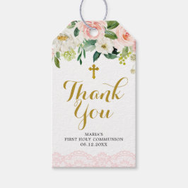 Girl Floral Pink Erste Kommune Danke Tag Geschenkanhänger