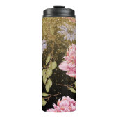 *~* Girl Floral Pink Roses Blue Daisy Glitzer Thermosbecher (Vorderseite)