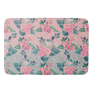 Girl Floral & Pink Silver Ombre Glitzer Design Badematte
