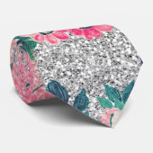 Girl Floral & Pink Silver Ombre Glitzer Design Krawatte (Gerollt)