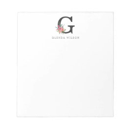 Girl Floral Watercolor Boho Pink Rose Monogram Notizblock