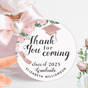 Girl Floral White und Pink Abschluss Vielen Dank Runder Aufkleber