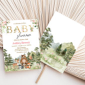 Girl Floral Woodland Animals Baby Einladung