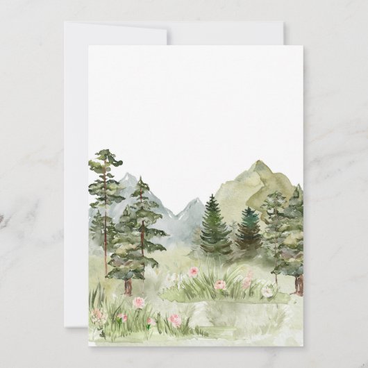 Girl Floral Woodland Animals Baby Einladung (Rückseite)