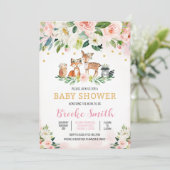 Girl Floral Woodland Baby Shower Einladung (Stehend Vorderseite)