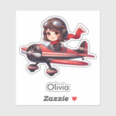 Girl Flying Airplane cute cartoon Personalized Aufkleber (Blatt)
