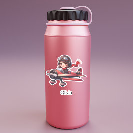 Girl Flying Airplane cute cartoon Personalized Aufkleber