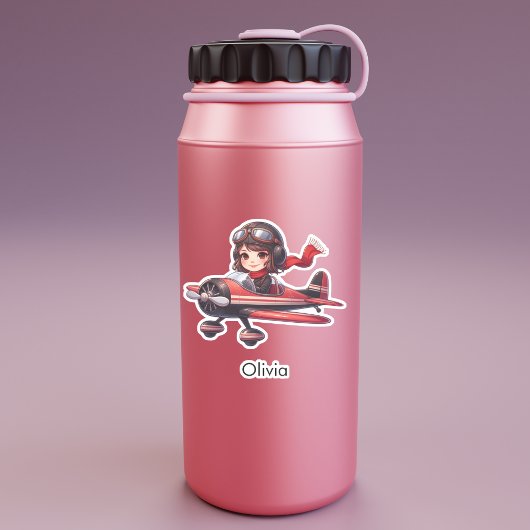 Girl Flying Airplane cute cartoon Personalized Aufkleber