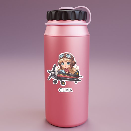  Girl Flying Airplane cute cartoon Personalized Aufkleber