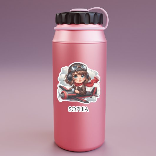 Girl Flying Airplane Cute Girly Kids Personalized Aufkleber