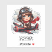 Girl Flying Airplane Cute Girly Kids Personalized Aufkleber (Blatt)