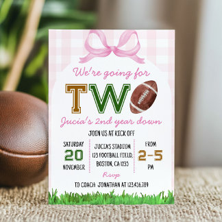 Girl Football 2. Geburtstag Pink Bow Einladung