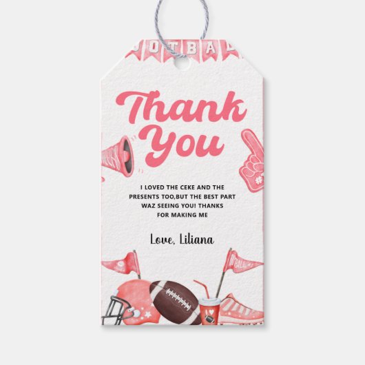 Girl Football Erstgeburt Danke Tag Geschenkanhänger (Vorderseite)