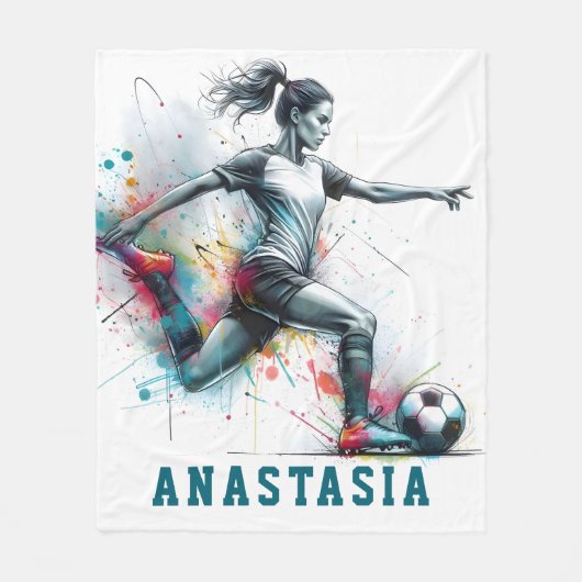 Girl Football Player Action Game bunt kick it Fleecedecke (Vorderseite)