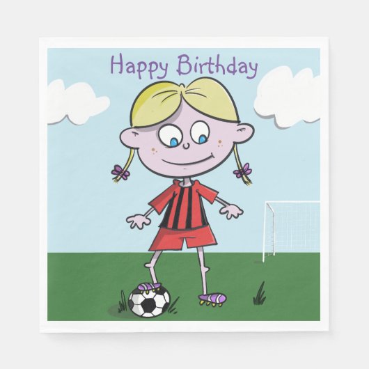 Girl Football-Spieler Happy Birthday Napkins Serviette (Vorderseite)