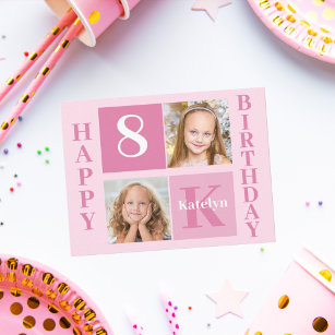 Girl Foto Niedlich Pink Happy Geburtstagsmonogramm Postkarte