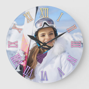 Girl Foto Pastel Rainbow Römische Zahlen Große Wanduhr
