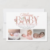 Girl Foto Rose Gold | Blumengeburt Ankündigung (Vorderseite)