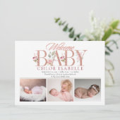 Girl Foto Rose Gold | Blumengeburt Ankündigung (Stehend Vorderseite)