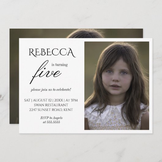 Girl Foto schlichte Geburtstagsparty Einladung (Vorne/Hinten)