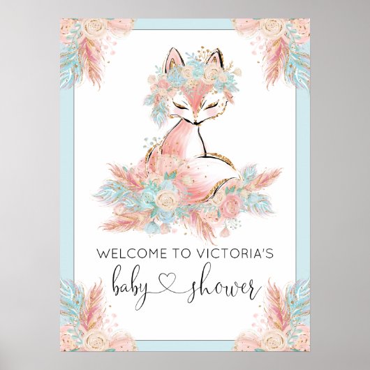 Girl Fox Baby Dusche Begrüßungszeichen Poster (Vorne)