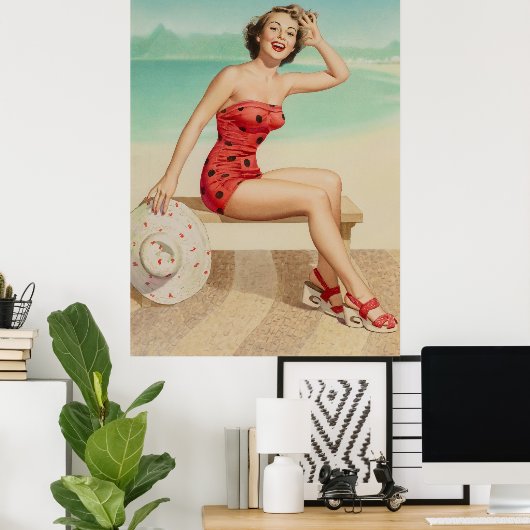 Girl Fun am Strand Button Up Art Poster (Heimbüro)