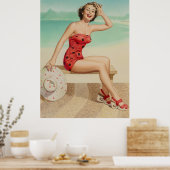 Girl Fun am Strand Button Up Art Poster (Küche)