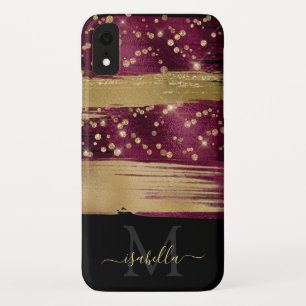 Girl Fun Burgundy Gold Glitzer Script Mit Monogram Case-Mate iPhone Hülle