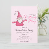 Girl Fun Gnome Personalisiert Pink Weihnachten Einladung (Stehend Vorderseite)