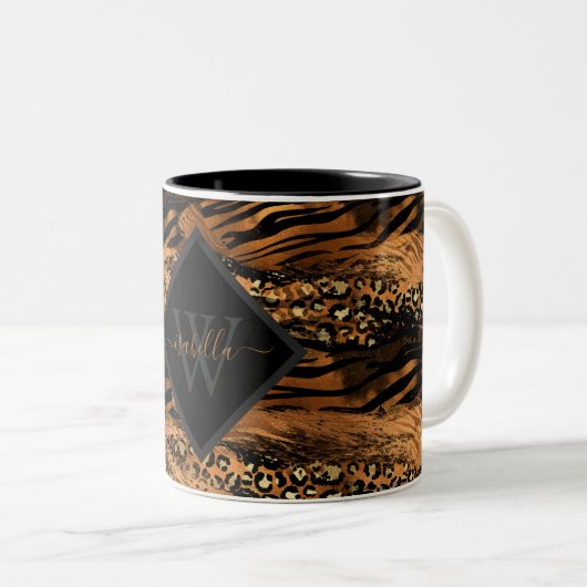 Girl Fun Modernes Copper Glitzer Script Monogram T Zweifarbige Tasse (VorderseiteRechts)