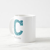 Girl-Funkelnd Aquamariner Glitzer Letter C Monogra Kaffeetasse (Vorderseite Links)