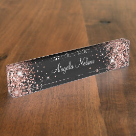 Girl Funkelnd Rose Gold Glitzer Black Namensplakette