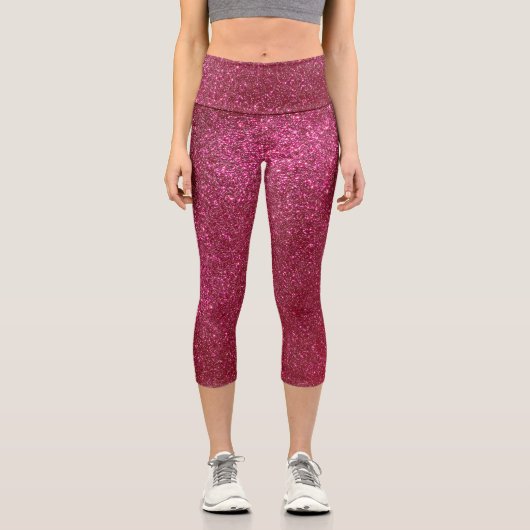 Girl Funkelnd Wine Burgundy Roter Glitzer Capri Leggings (Vorderseite)