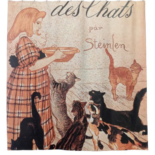 Girl Fütternd Cats Vintag Steinlen Poster Duschvorhang (Vorderseite)
